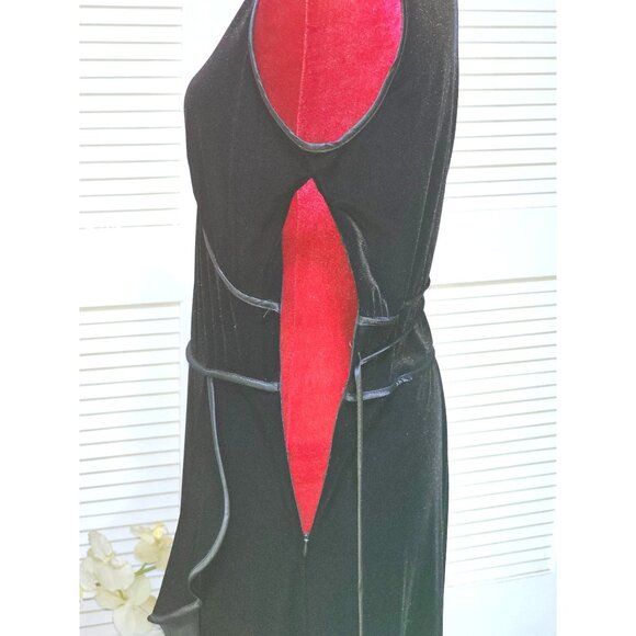 A.B.S. By Allen Schwartz Women's Black Velvet Wrap Dress Ruffled Hem Sz L 2564 - Picture 7 of 10